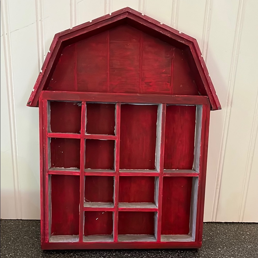 Red Decorative Barn Shadow Box Shelf - Home Wall Decor Farmhouse